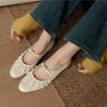 Women’s Beige Leather Mary Jane Flats
