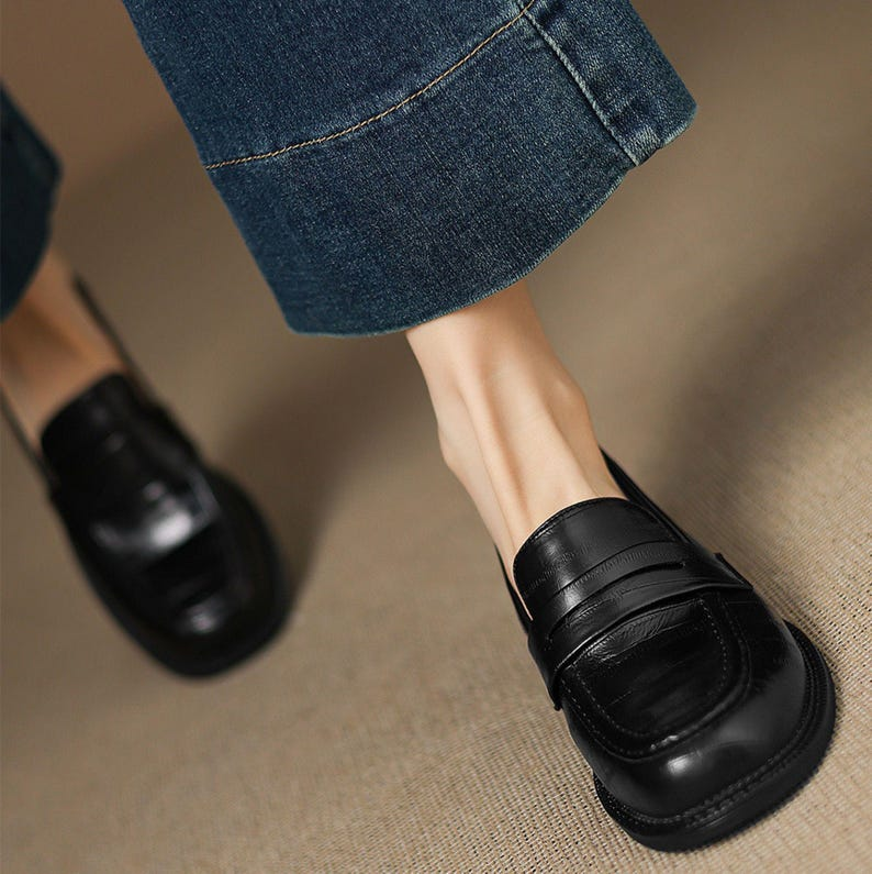 Women’s Black Leather Flat Loafers