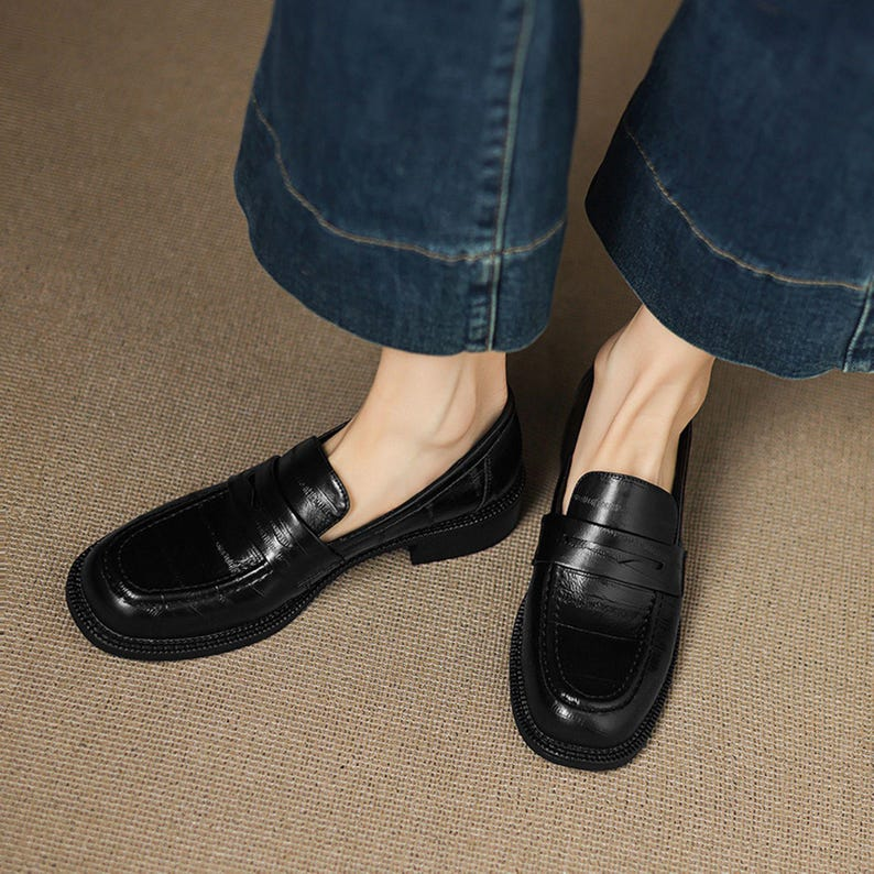 Women’s Black Leather Flat Loafers