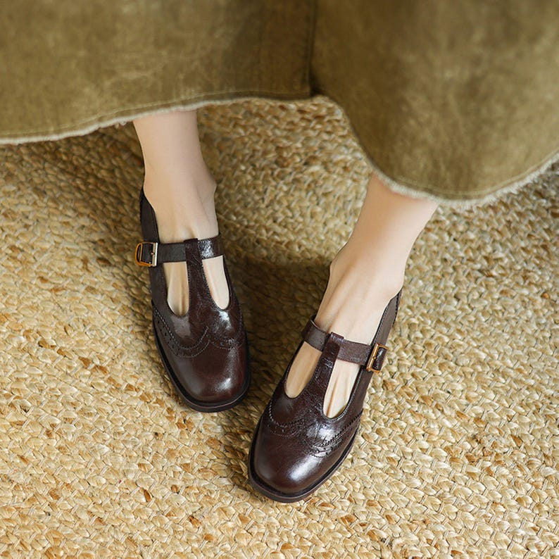 Retro Black Leather Mary Jane Flats