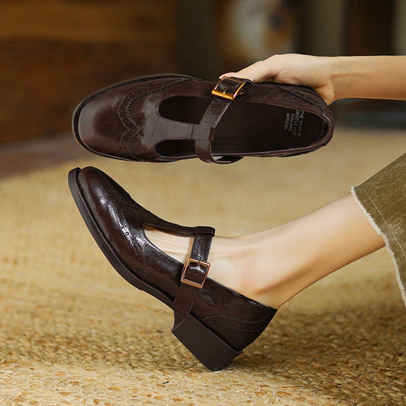 Retro Black Leather Mary Jane Flats