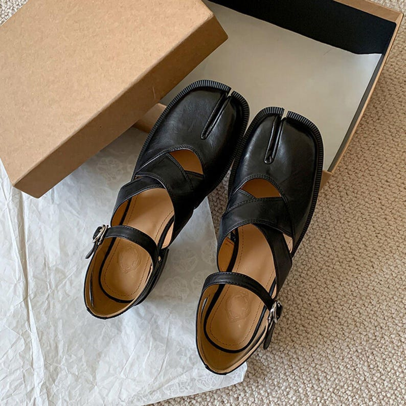 Brown Leather Tabi Mary Jane Flats