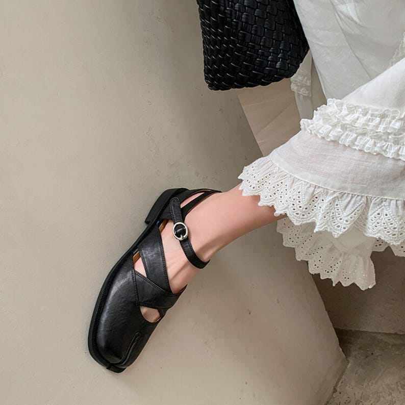 Brown Leather Tabi Mary Jane Flats