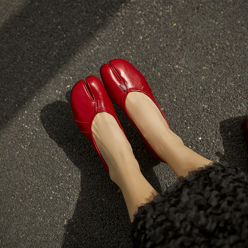 Black Leather Tabi Mary Jane Flats