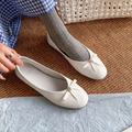 White Bow Leather Mary Jane Flats