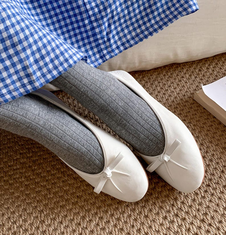 White Bow Leather Mary Jane Flats