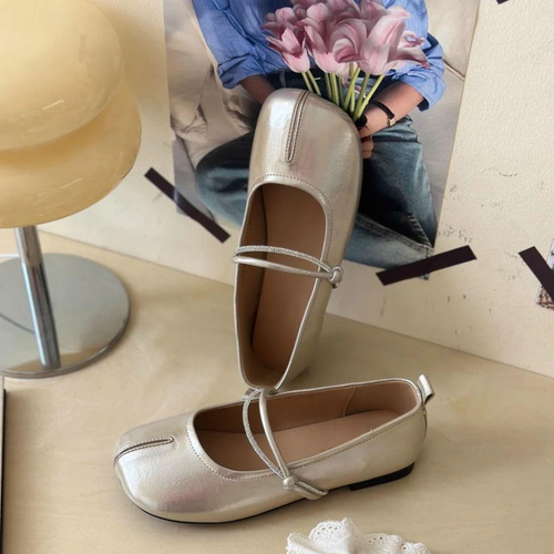 Beige Leather Tabi Ballet Shoes