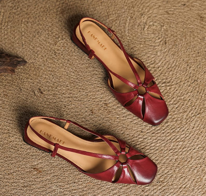 Women’s Red Woven Leather Flat Sandals