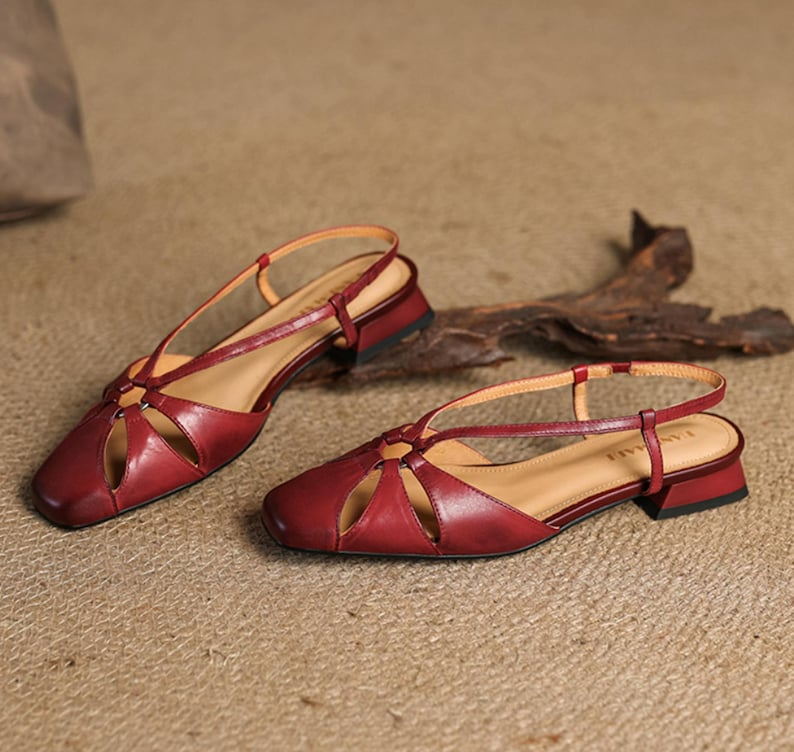 Women’s Red Woven Leather Flat Sandals