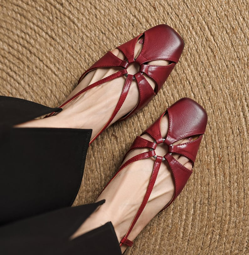 Women’s Red Woven Leather Flat Sandals