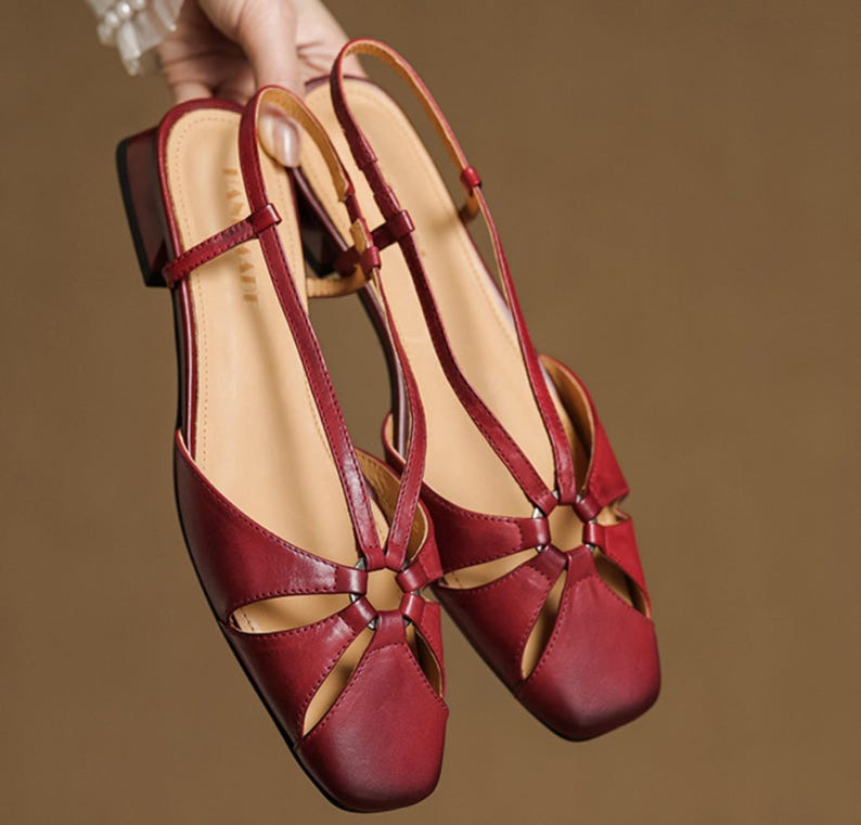 Women’s Red Woven Leather Flat Sandals