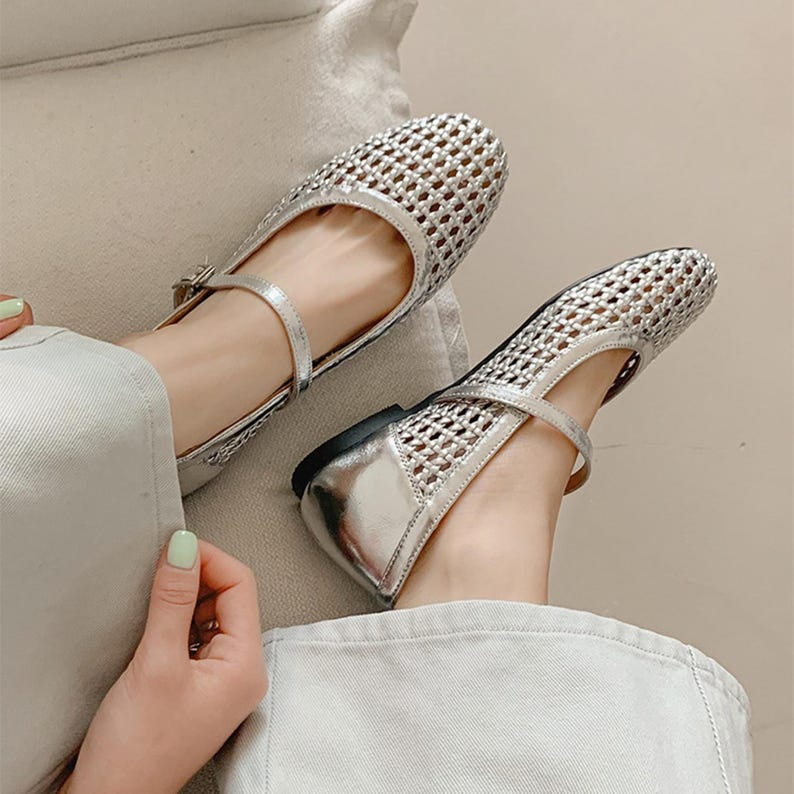 Women’s Silver Hollow Mary Jane Flats