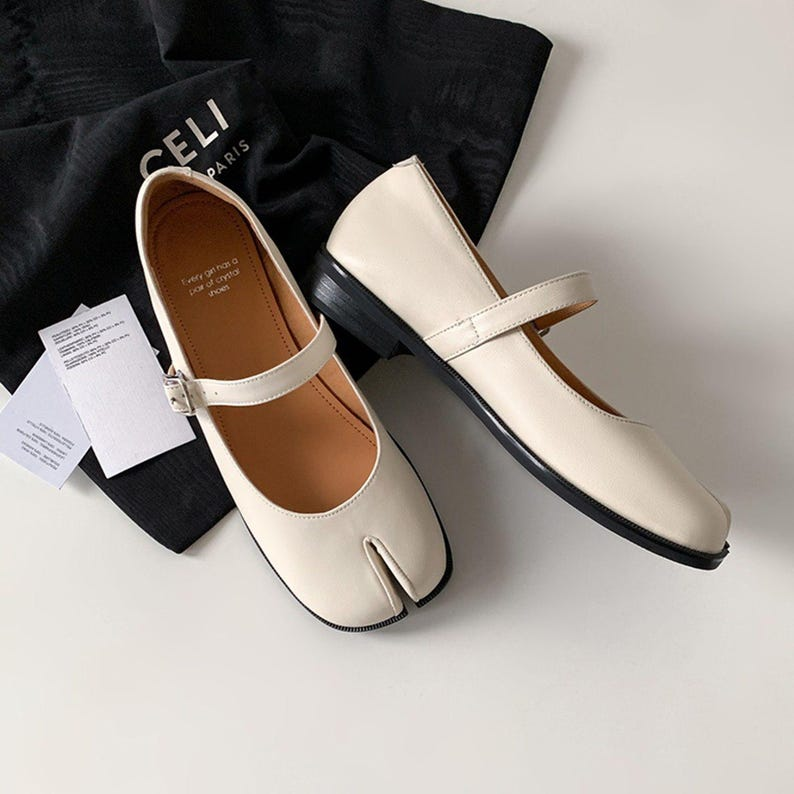 Silver Leather Tabi Mary Jane Flats